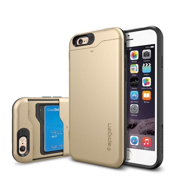 iPhone 6 Case Spigen Slim Armor CS Card Holder Gunmetal With Card Holder Advanced Shock Absorption Protective Wallet Case for iPhone 6 - gold
